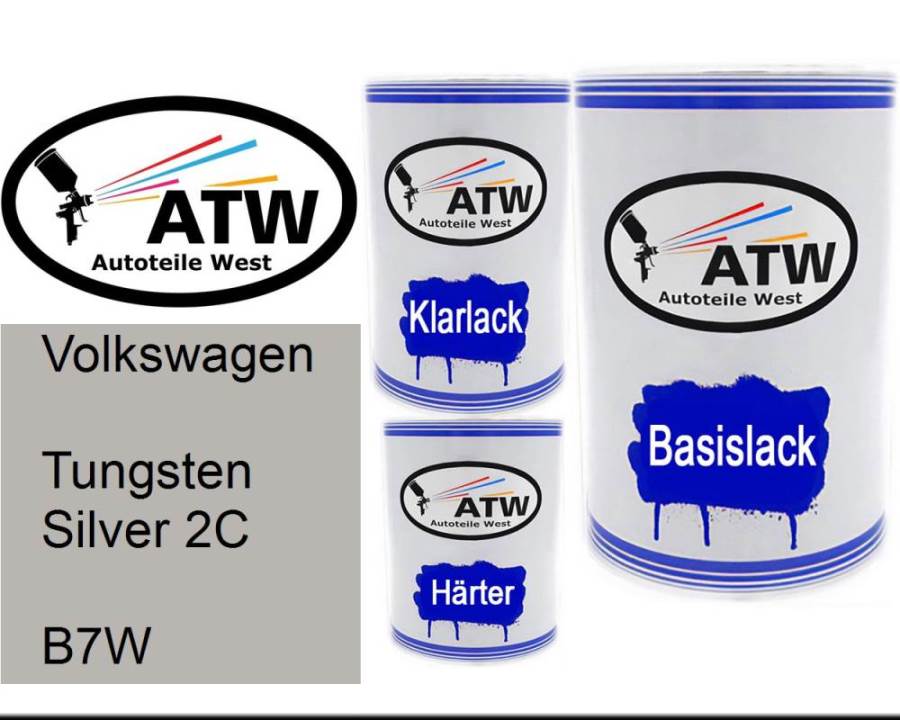 Volkswagen, Tungsten Silver 2C, B7W: 500ml Lackdose + 500ml Klarlack + 250ml Härter - Set, von ATW Autoteile West.